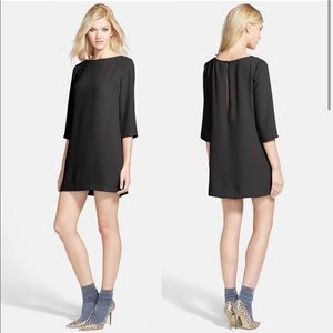NWT Cocktail Dress | Leith Boatneck Crepe Shift Dress w/ Back Slit Black, XS